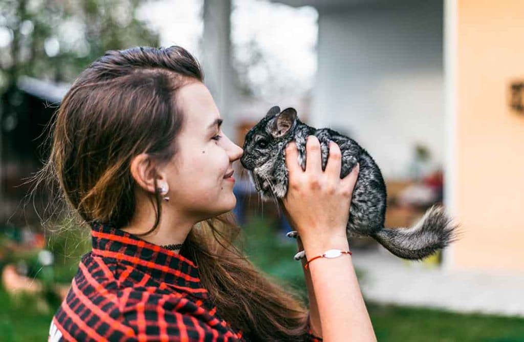 Jeune fille tenant un chinchilla dans ses bras